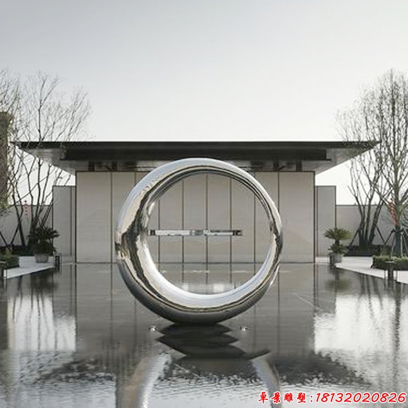 酒店鏡面不銹鋼抽象圓環(huán)雕塑 (1)