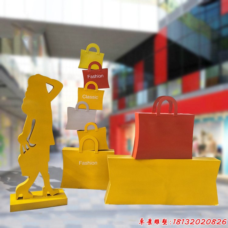 不銹鋼剪影逛街人物購(gòu)物袋雕塑 (2)