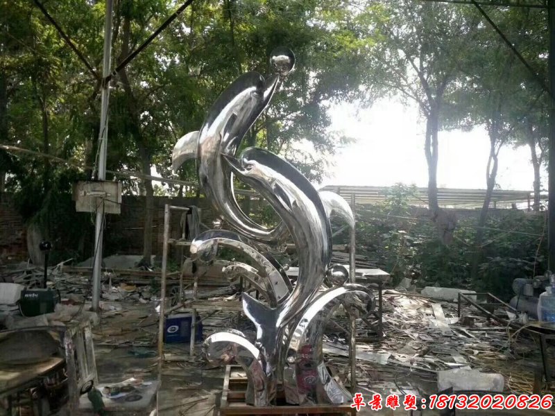 不銹鋼頂球海豚公園不銹鋼動物雕塑