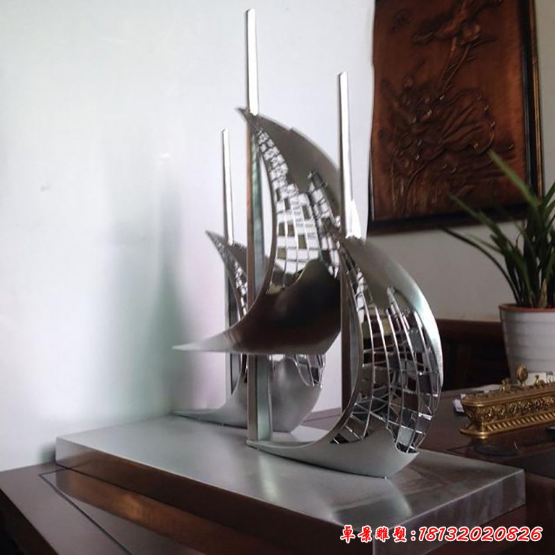 不銹鋼乘風(fēng)破浪雕塑，不銹鋼帆船雕塑 (5)