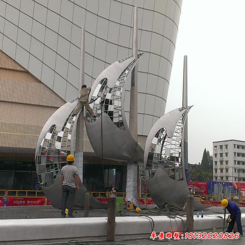 不銹鋼乘風(fēng)破浪雕塑，不銹鋼帆船雕塑 (4)