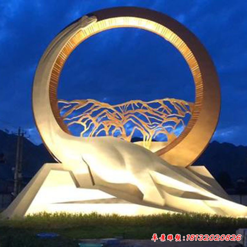 景區(qū)不銹鋼抽象恐龍圓環(huán)雕塑