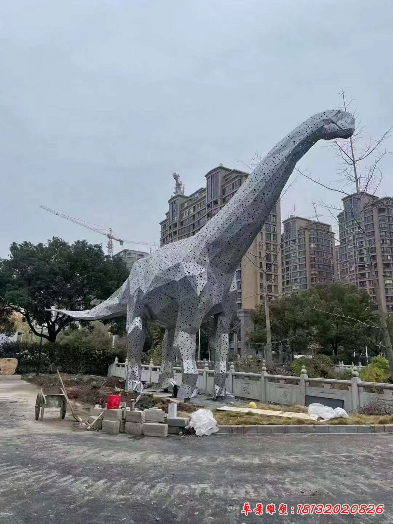 不銹鋼鏤空恐龍雕塑 (1)