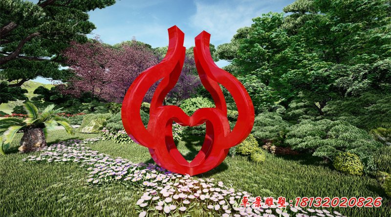 不銹鋼抽象愛心火苗景觀雕塑