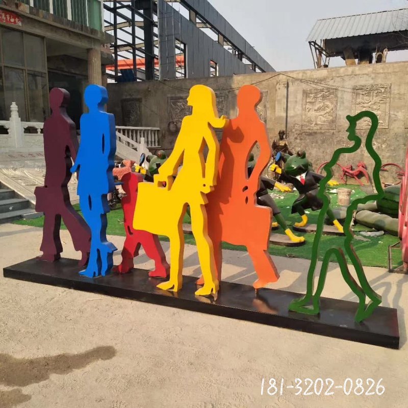 不銹鋼剪影逛街人物雕塑